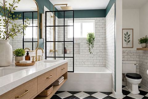 Classic timeless bathroom with marble and traditional detailing